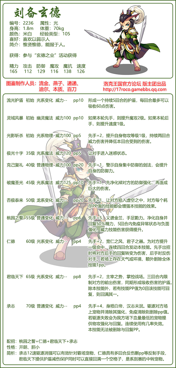 洛克王国刘备玄德技能表_洛克王国征战四方刘备玄德