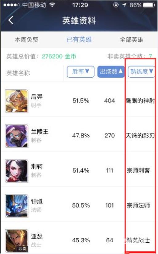 王者荣耀英雄熟练度怎么看?3