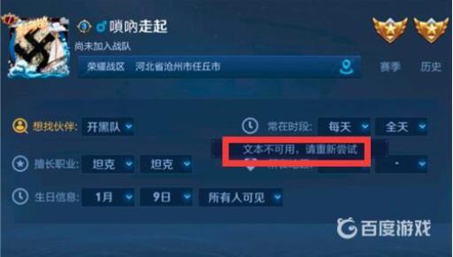 王者荣耀改生日为什么文本不可用?2